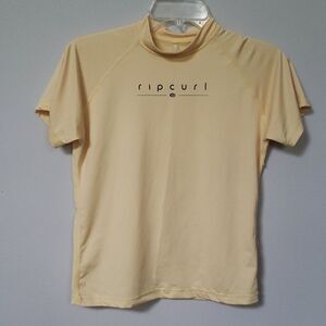 Rip Curl Shirt Kids 12 Butter Yellow S/S Rash Guard Swim Surf Snorkel UPF 50